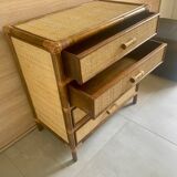 Vintage 4-drawer chest of drawers from 1970, rattan and bamboo, excellent condition.