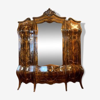 Curved Louis XV Venetian style cabinet in marquetry / circa 1920