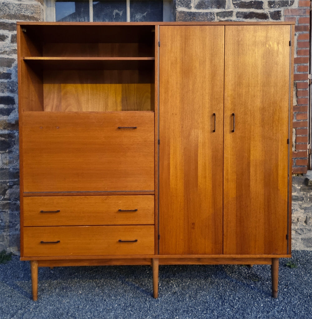 Combined modernist secretary, shelves, closet, wardrobe, vintage, 60s