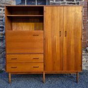 Combined modernist secretary, shelves, closet, wardrobe, vintage, 60s