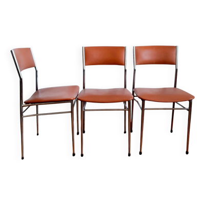 Trois chaises mid century skaï et chrome 1950