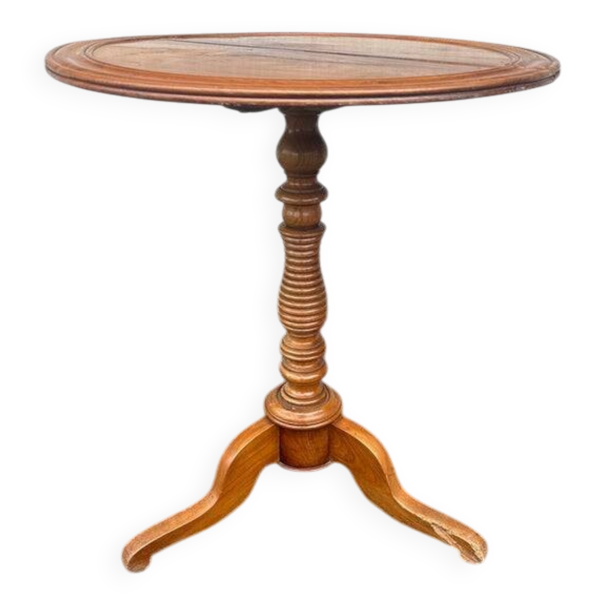 Guéridon pliant, pied central tripode vintage en bois massif