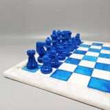 1970s Gorgeous Sky Blue and White Chess Set in Volterra Alabaster Handmade.