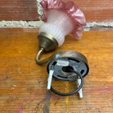 Antique Swan Neck Wall Lamp Gold Metal + Vintage Pink Glass Tulip