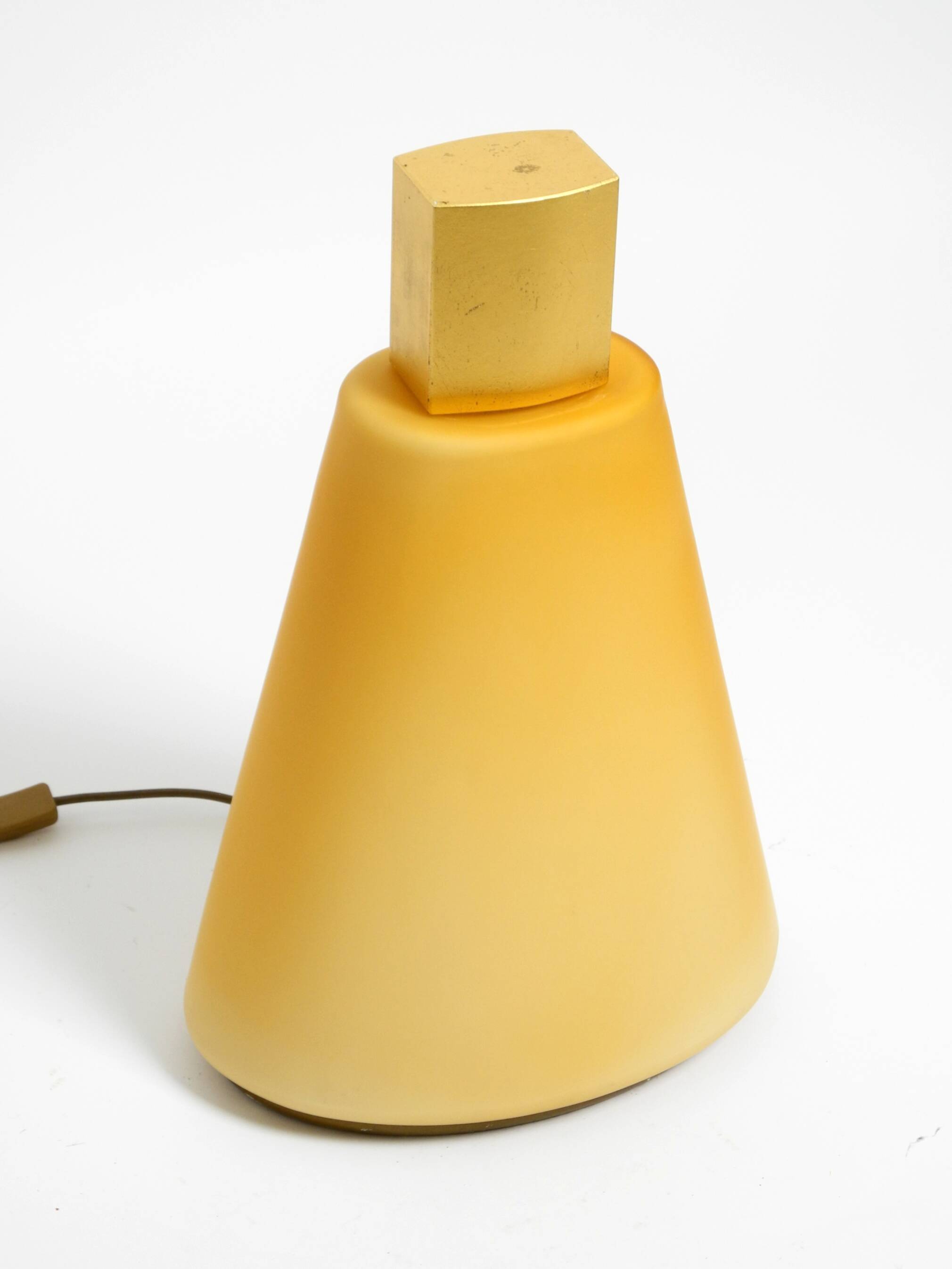 Large 1990s postmodern design floor or table lamp made of colored glass