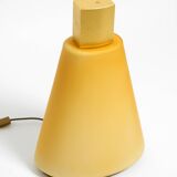 Large 1990s postmodern design floor or table lamp made of colored glass