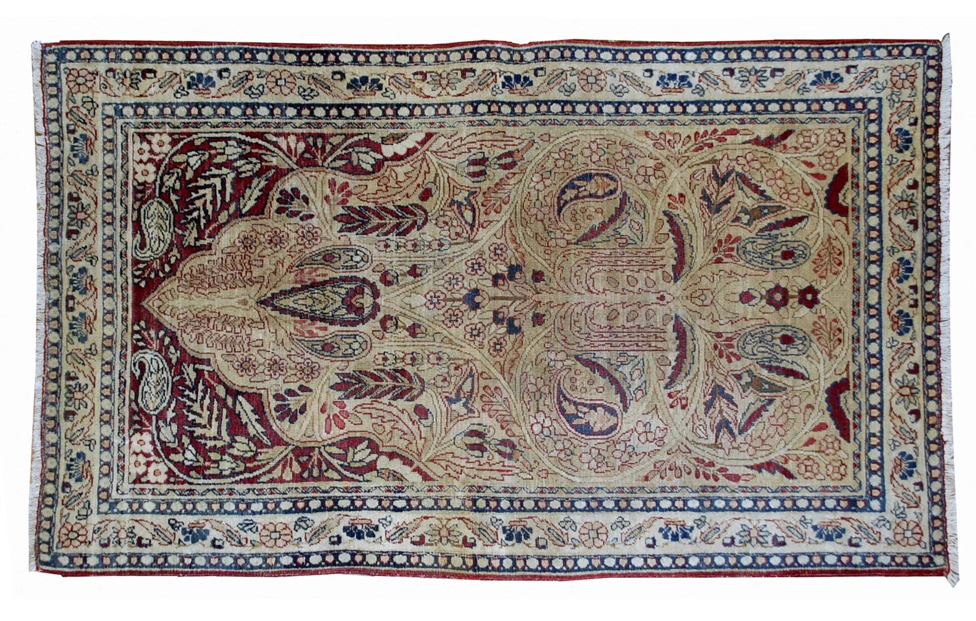Tapis persan Kerman Lavar antique fait main 90 cm x 146 cm années 1880