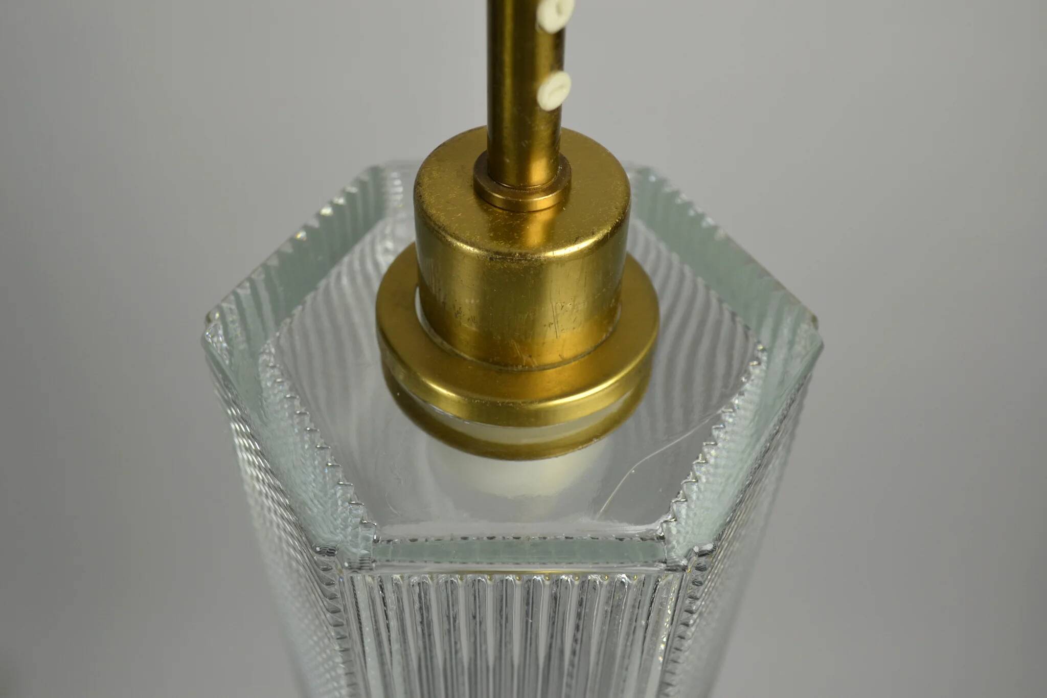 Pendant Lamp, Pressed Glass and Brass, 1960s, Sweden