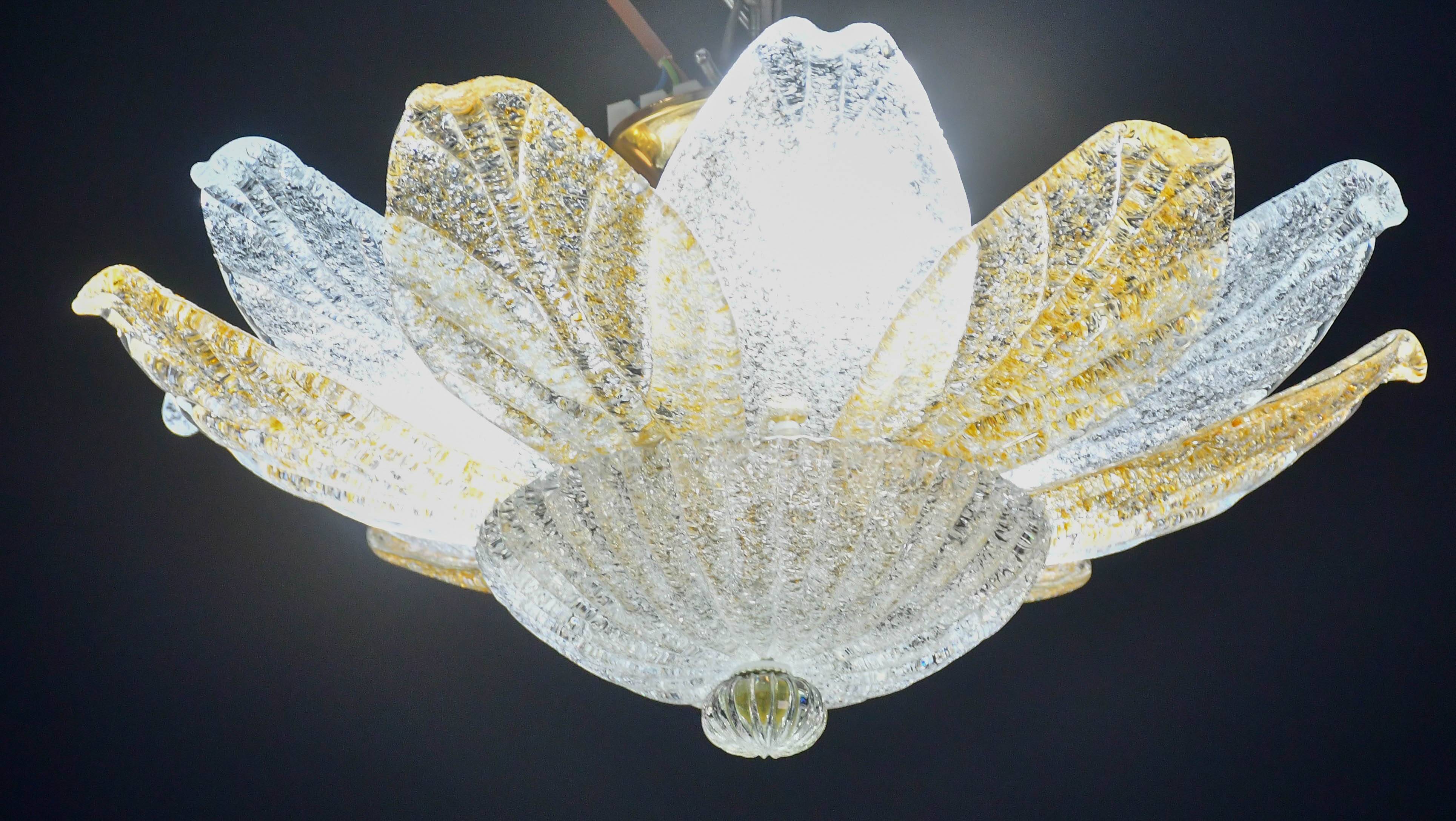 Petite vintage Italian Murano glass amber and transparent ceiling light