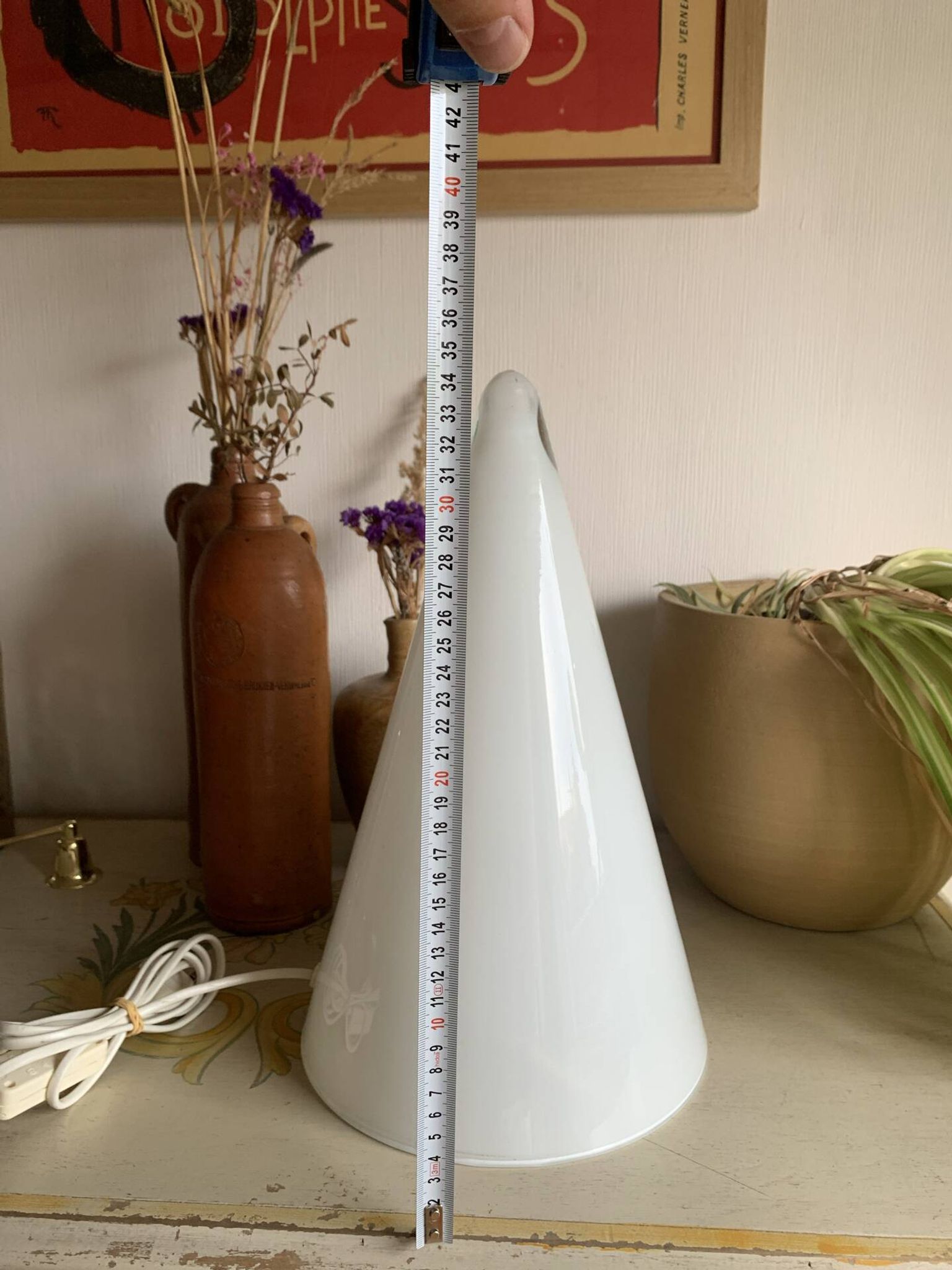 Vintage cone lamp in white opaline glass – SCE edition, France 1980s