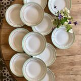 Set of 12 white, mint and gold soup plates, Mosèle de Luné model