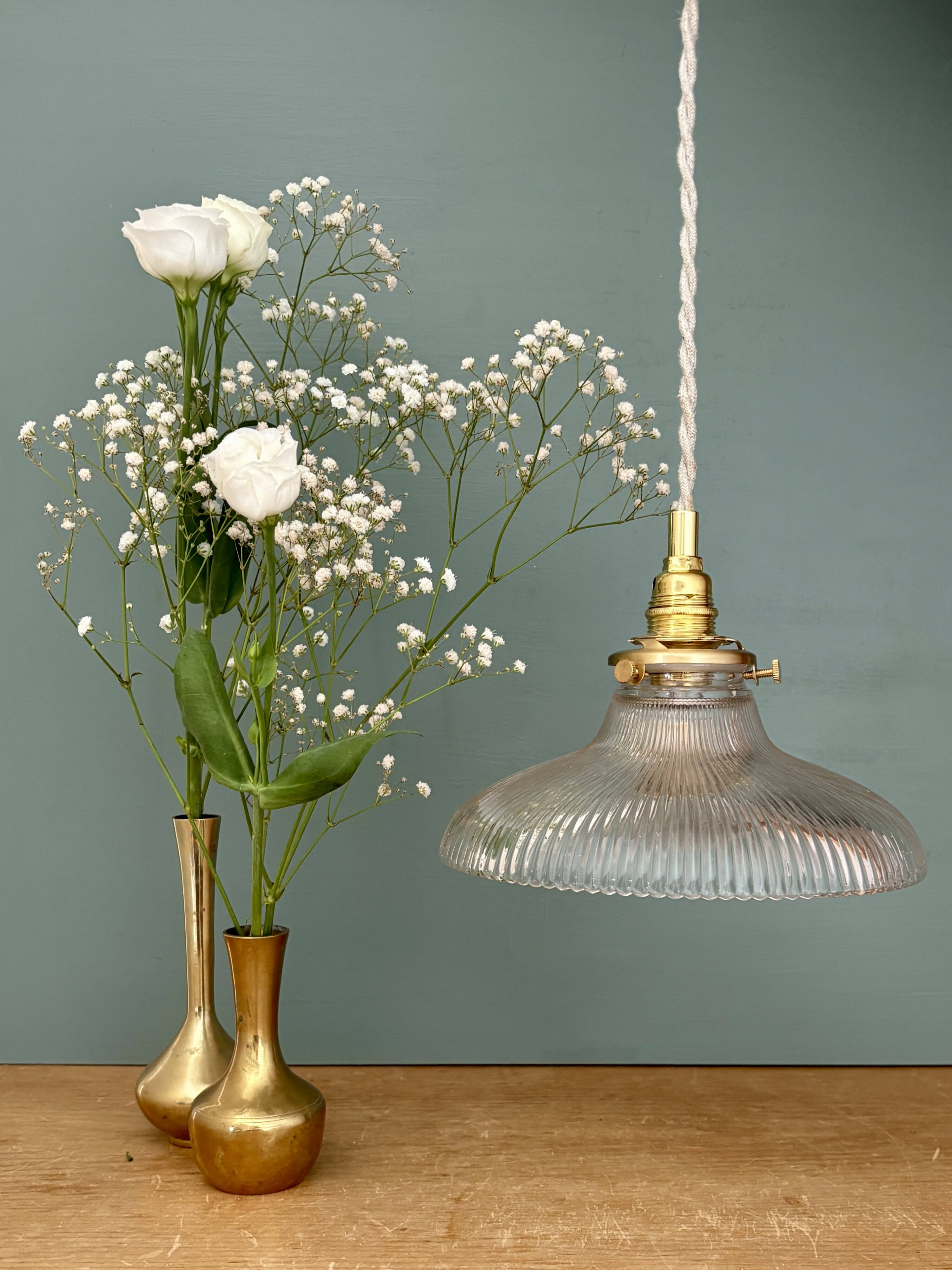 Vintage holophane glass lampshade pendant light
