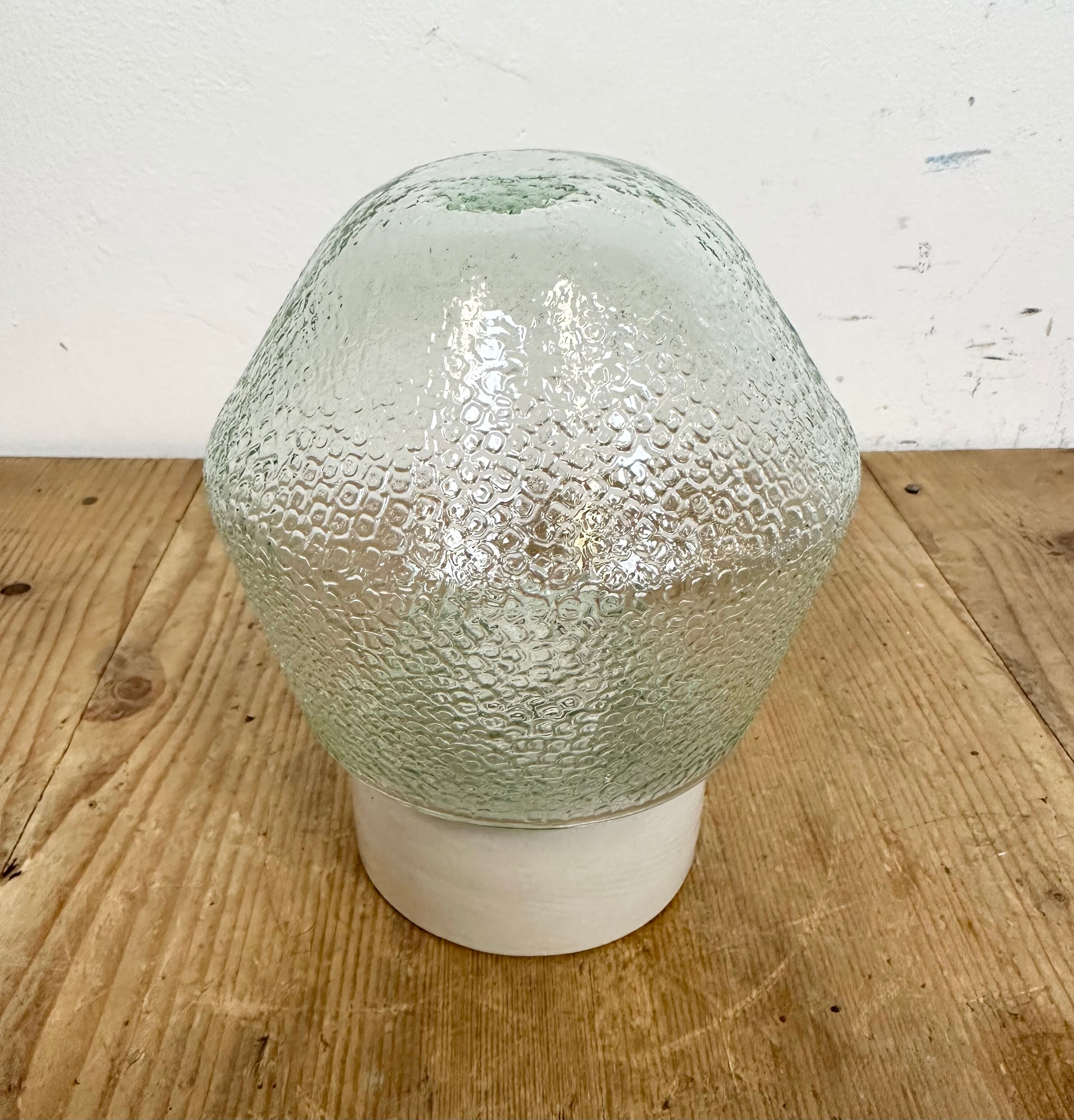 Vintage white porcelain ceiling light with frosted glass , 1970s