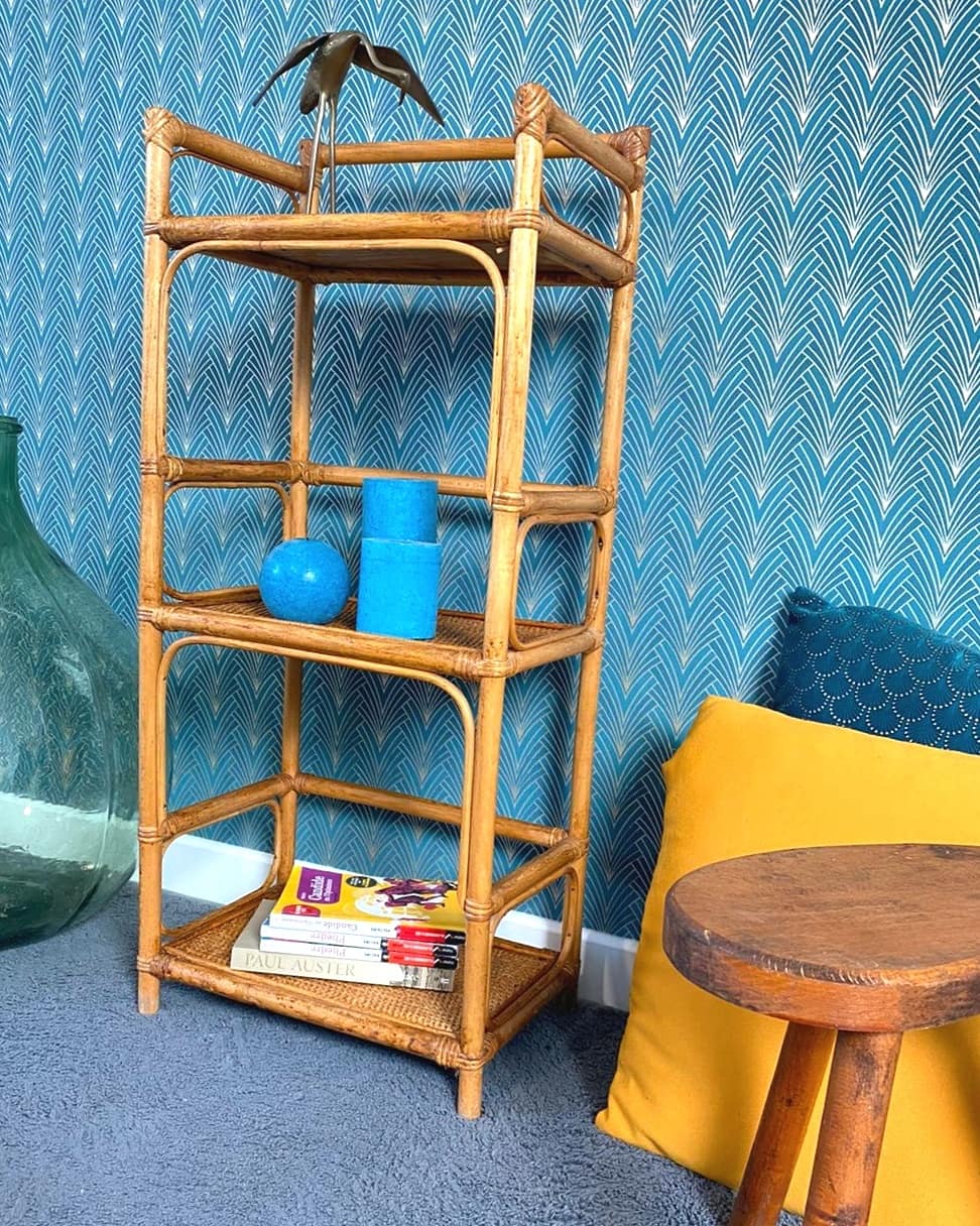 Vintage wicker and rattan shelf