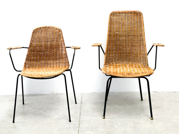 Jeu de deux fauteuils en rotin