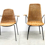 Set of two rattan easy chairs