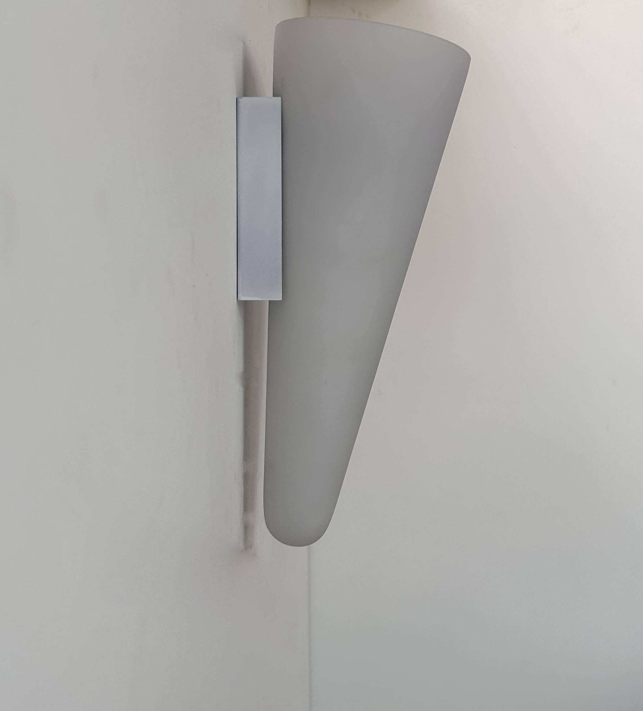 Pair of vintage wall lights, opaline sandblasted glass, France 1970