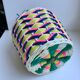Scoubidou bottle with blue pink and yellow handle 70s