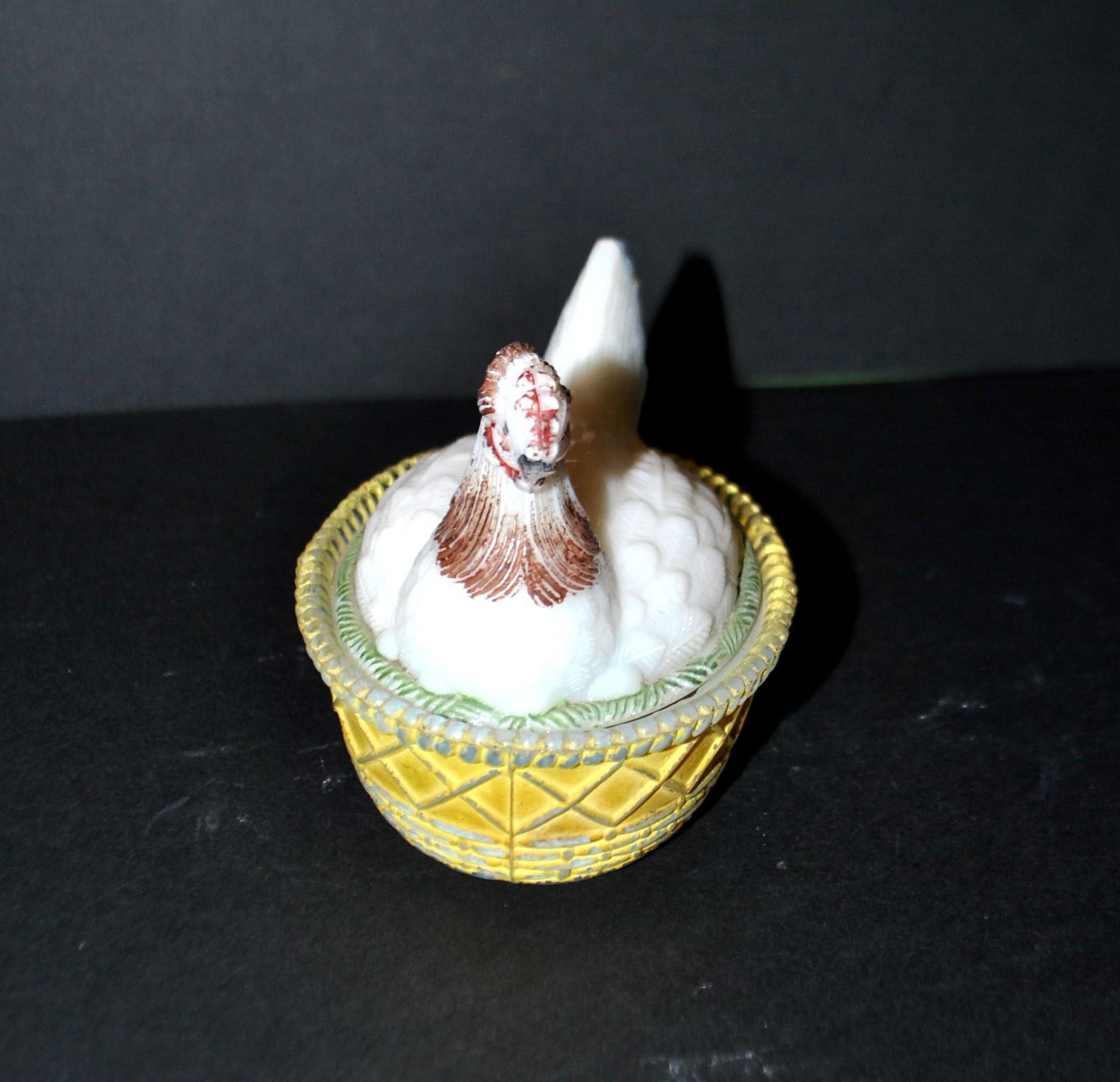 Portieux painted opaline glass hen candy box