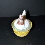 Portieux painted opaline glass hen candy box