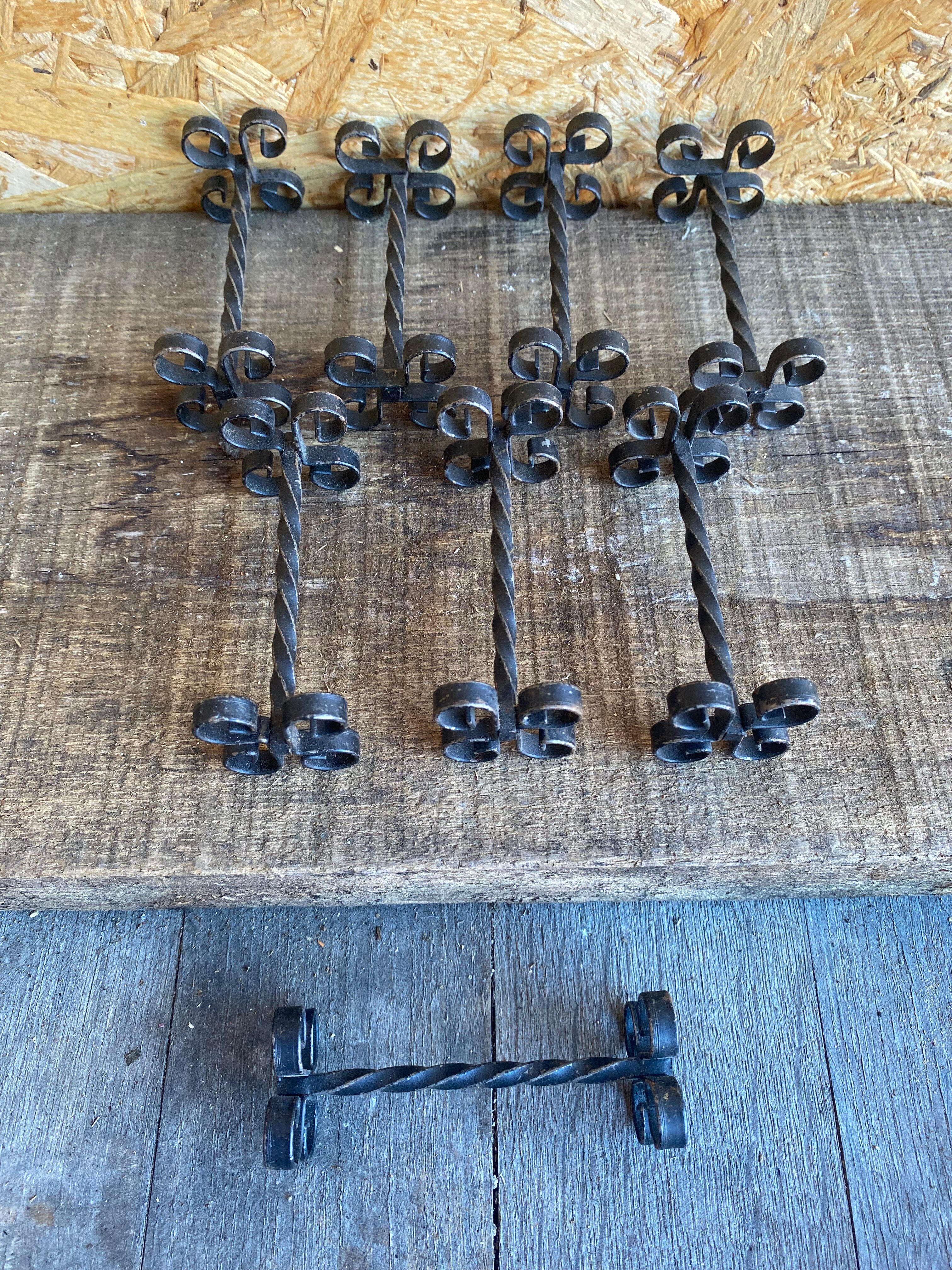 Service Table Under Plate + 12 Old Forged Iron Knife Holders Black