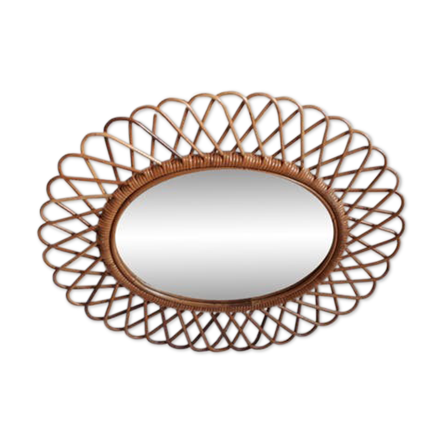 Old rattan oval mirror 58x50cm
