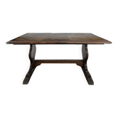 Table de ferme en chêne à plateau panneauté piètement lyre années 40