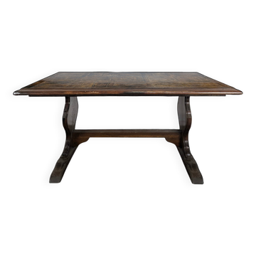 Table de ferme en chêne à plateau panneauté piètement lyre années 40