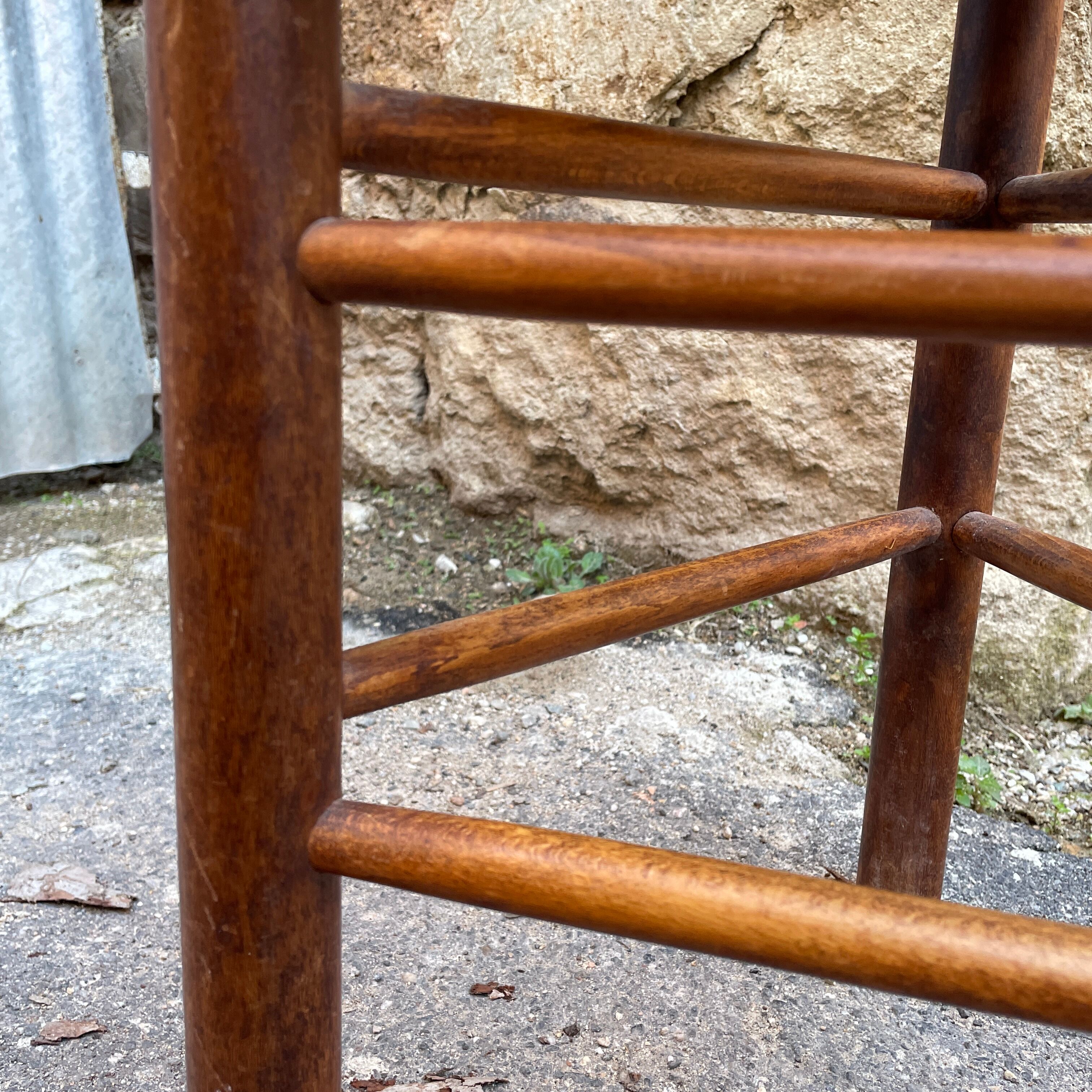 Pair tripod stool vintage design wood and straw