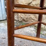 Pair tripod stool vintage design wood and straw