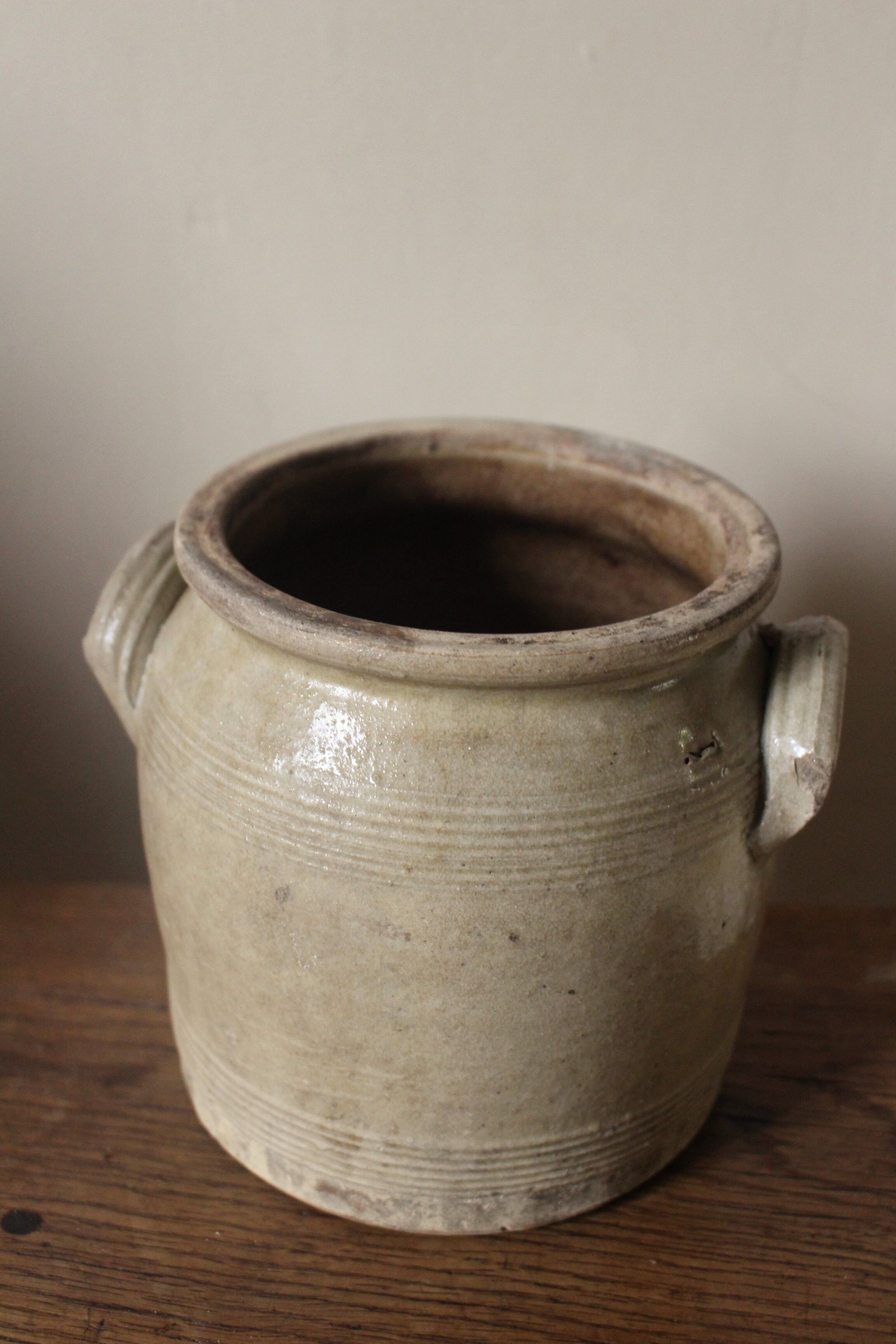 Glazed stoneware pot with two handles