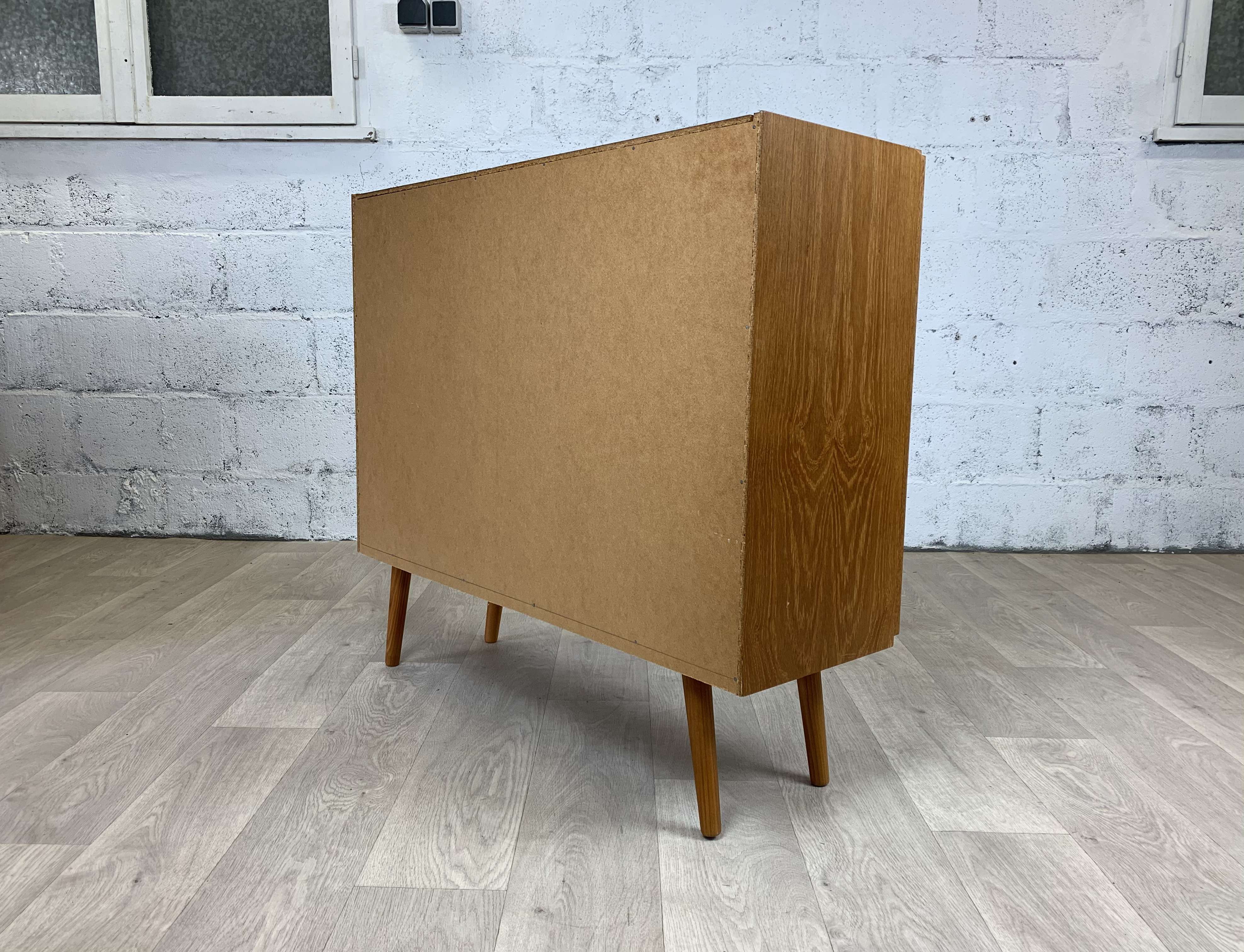 Vintage Scandinavian teak buffet with smoked doors, 60s
