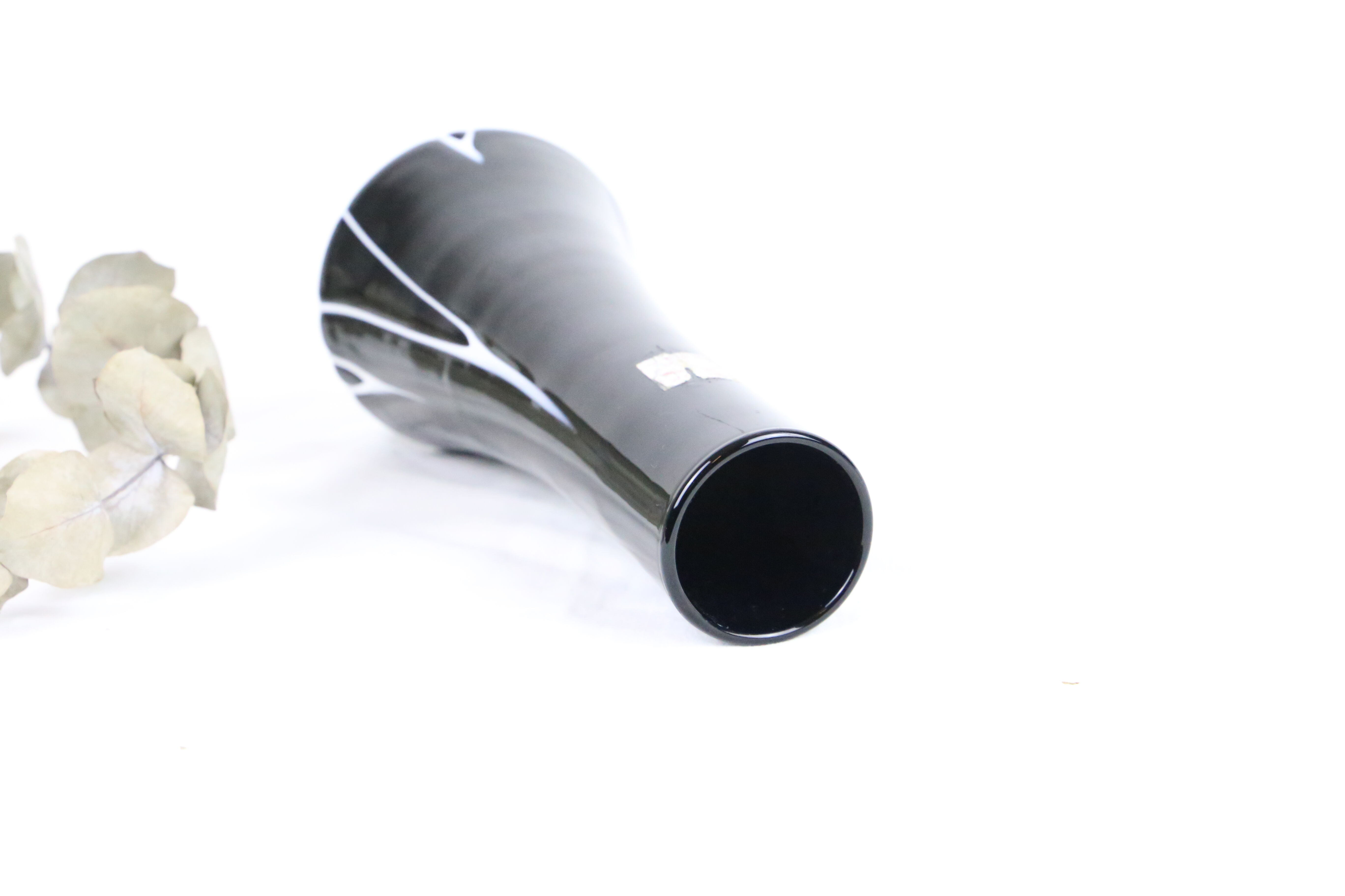 Black and white tempered glass vase, vintage 1960