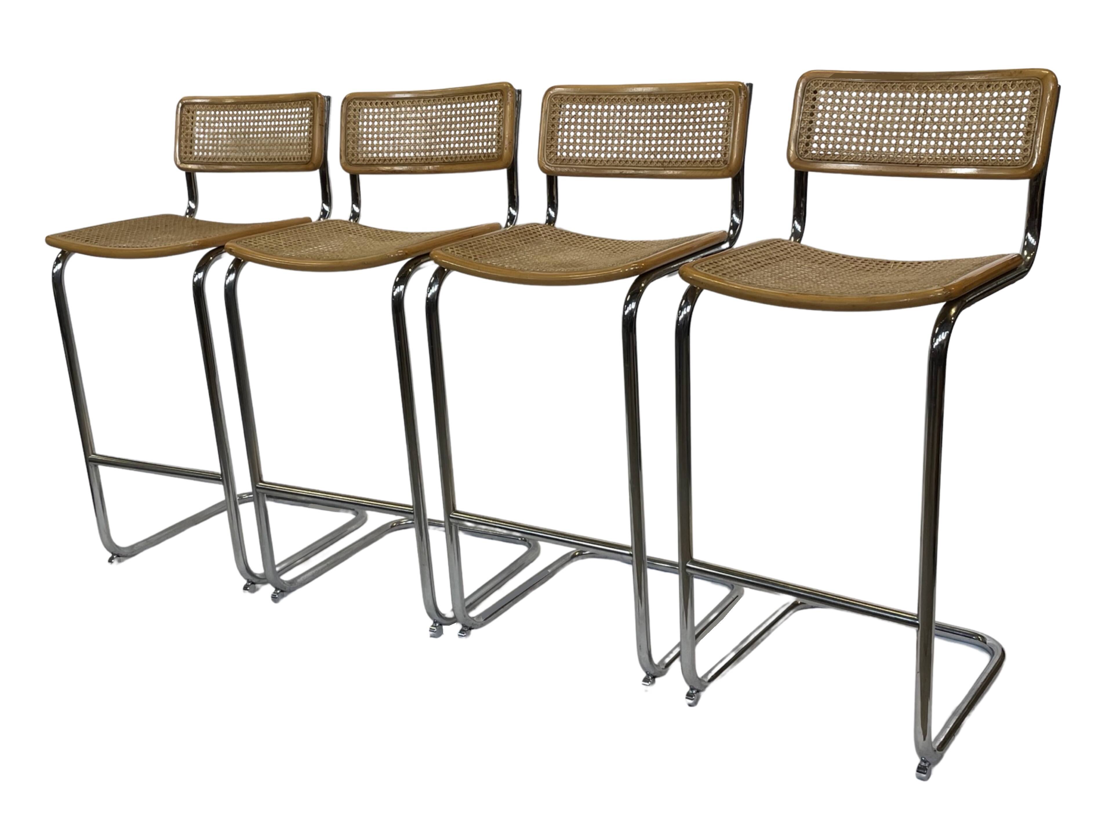 Vintage Cesca Design Bar Stools 80's design in chrome set of four