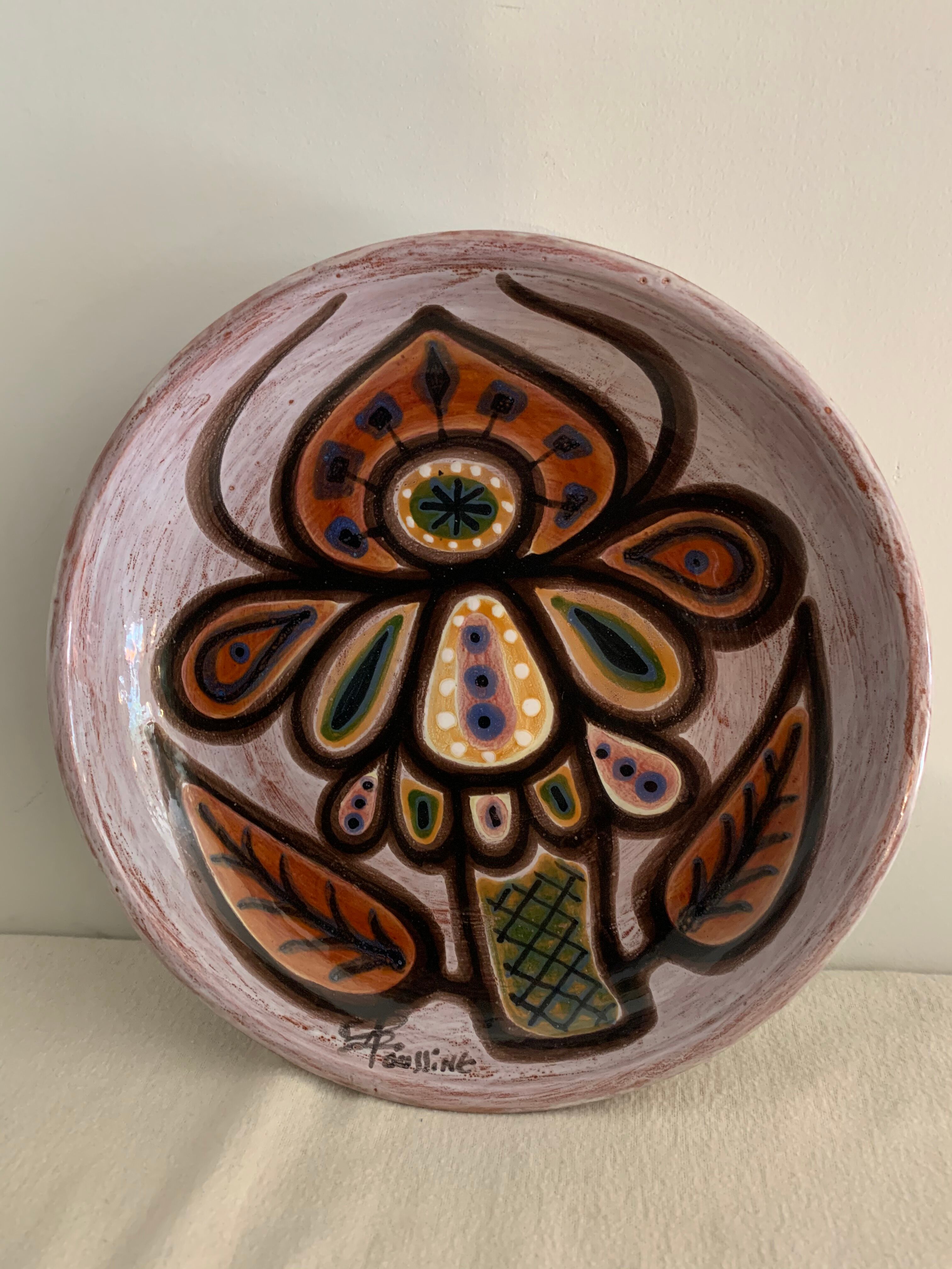 Ceramic dish enamelled by Jacques Poussines Sant Vicens 1950