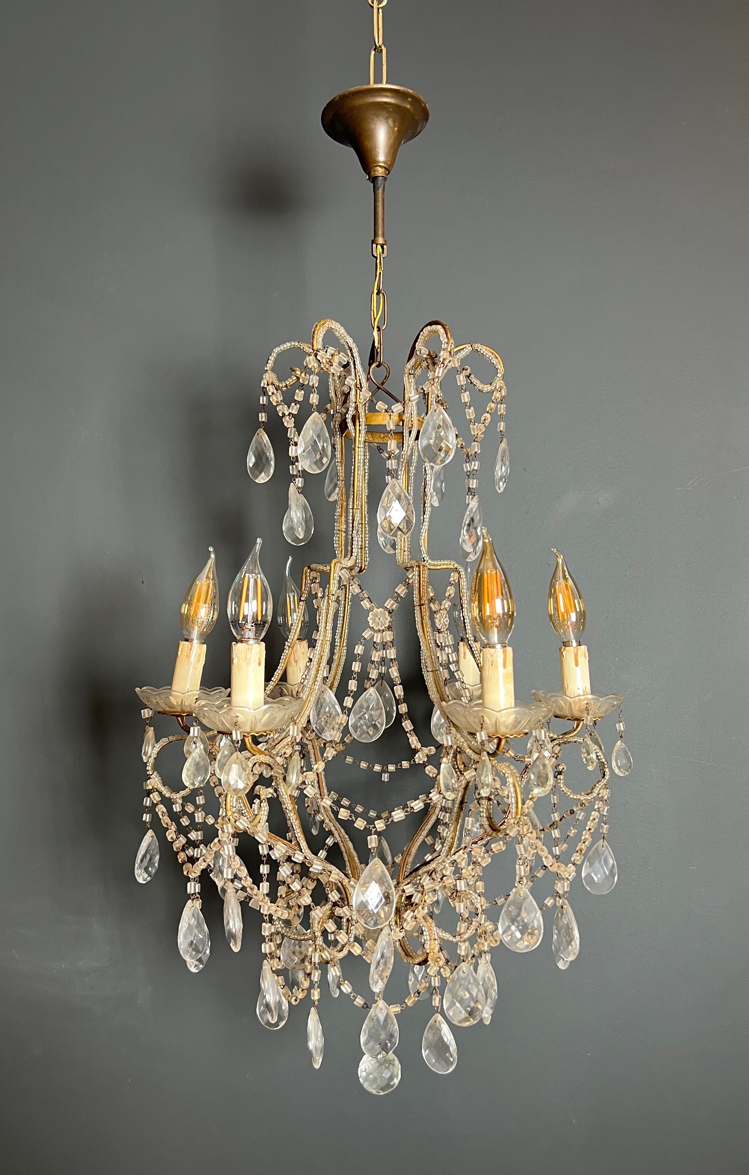 Lustre italien à perles et cristaux