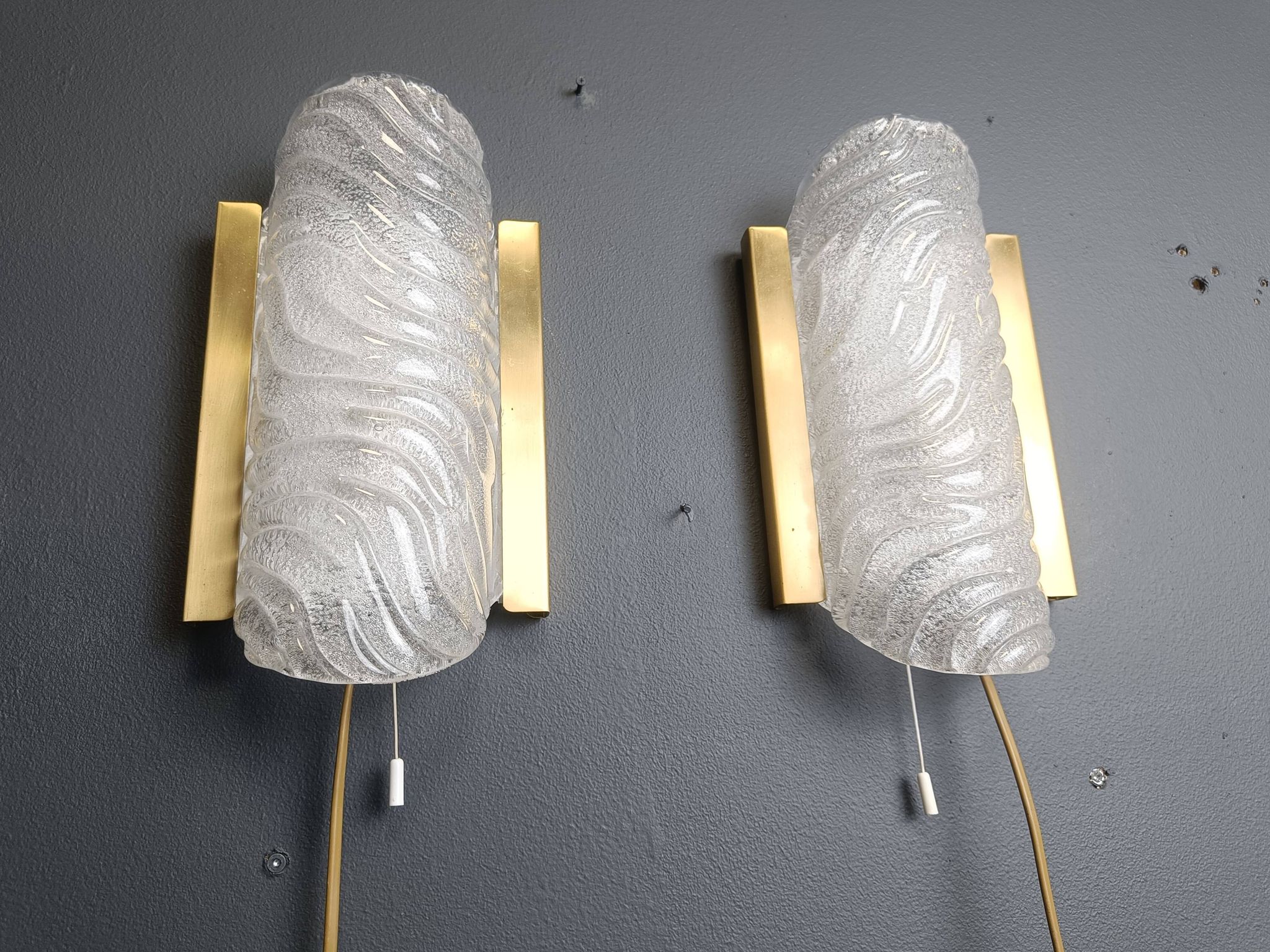 Pair of brass and glass wall lights by Fischer Leuchten, 1960s