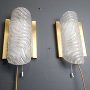 Pair of brass and glass wall lights by Fischer Leuchten, 1960s