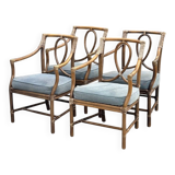 Set of 4 vintage McGuire rattan chairs with cushions.