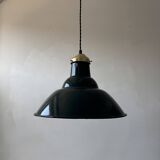 Ancienne suspension industrielle emaillee verte 34 cm