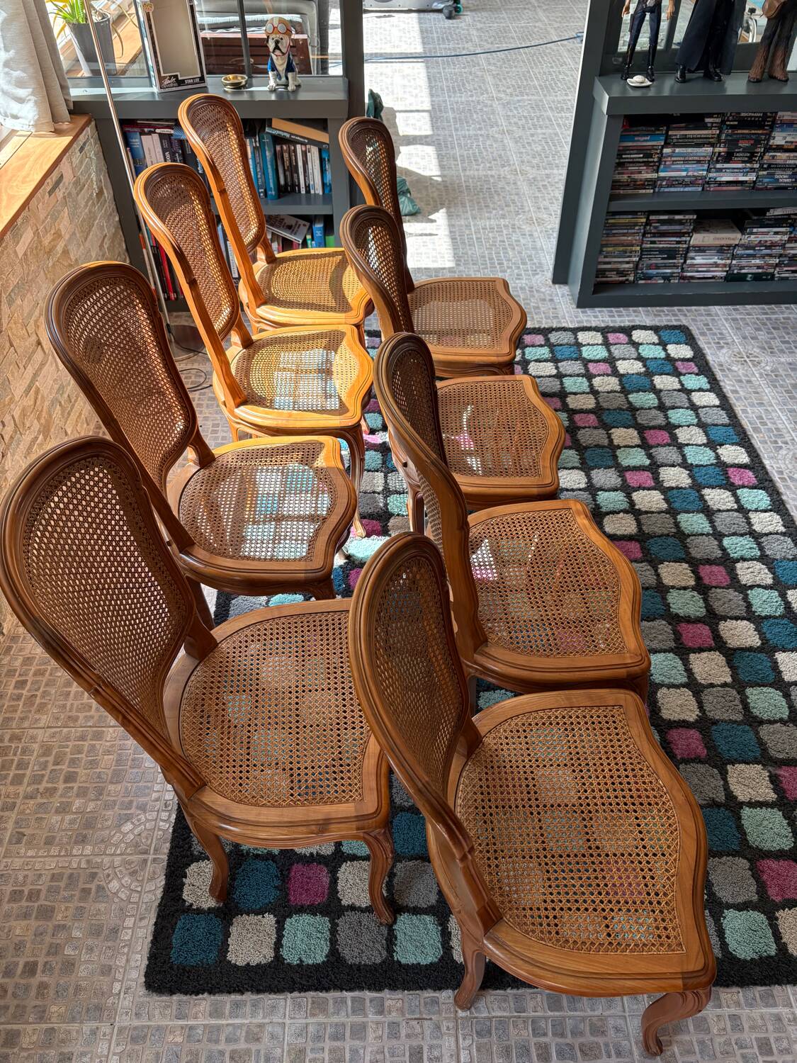 Wooden and rattan chairs