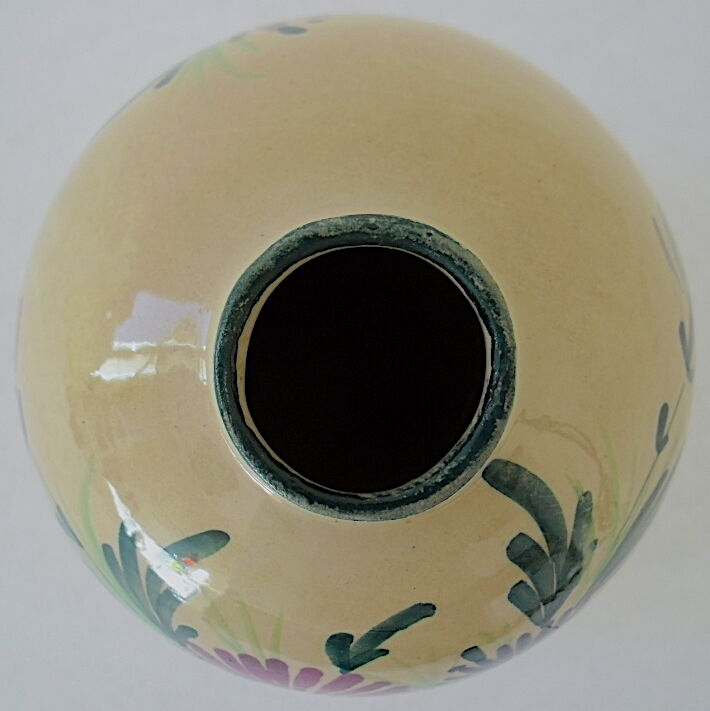Vase "ball" decorated floral in polychrome earthenware glazed by Saint-Clement