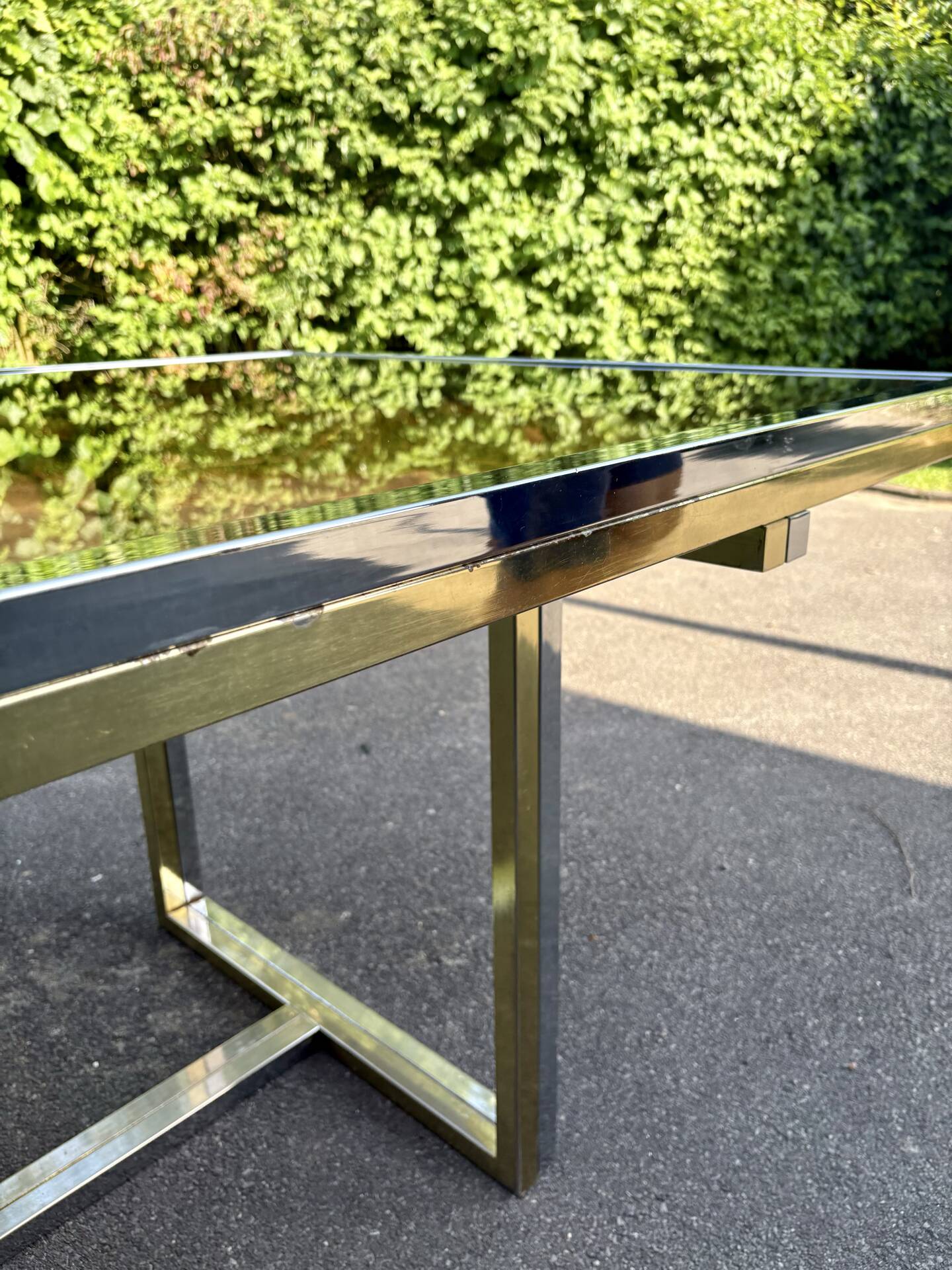 Vintage design dining table in smoked glass & chrome metal