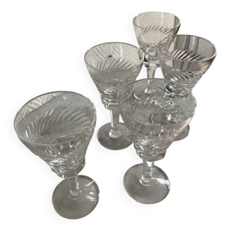 Set of five antique crystal stemmed glasses