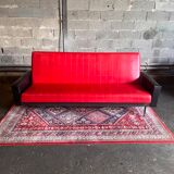 Vintage Daybed sofa bed from the 60s in red and black skaï
