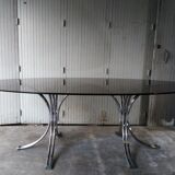 Large table Roche Bobois 1970 glass and chrome 8 pers