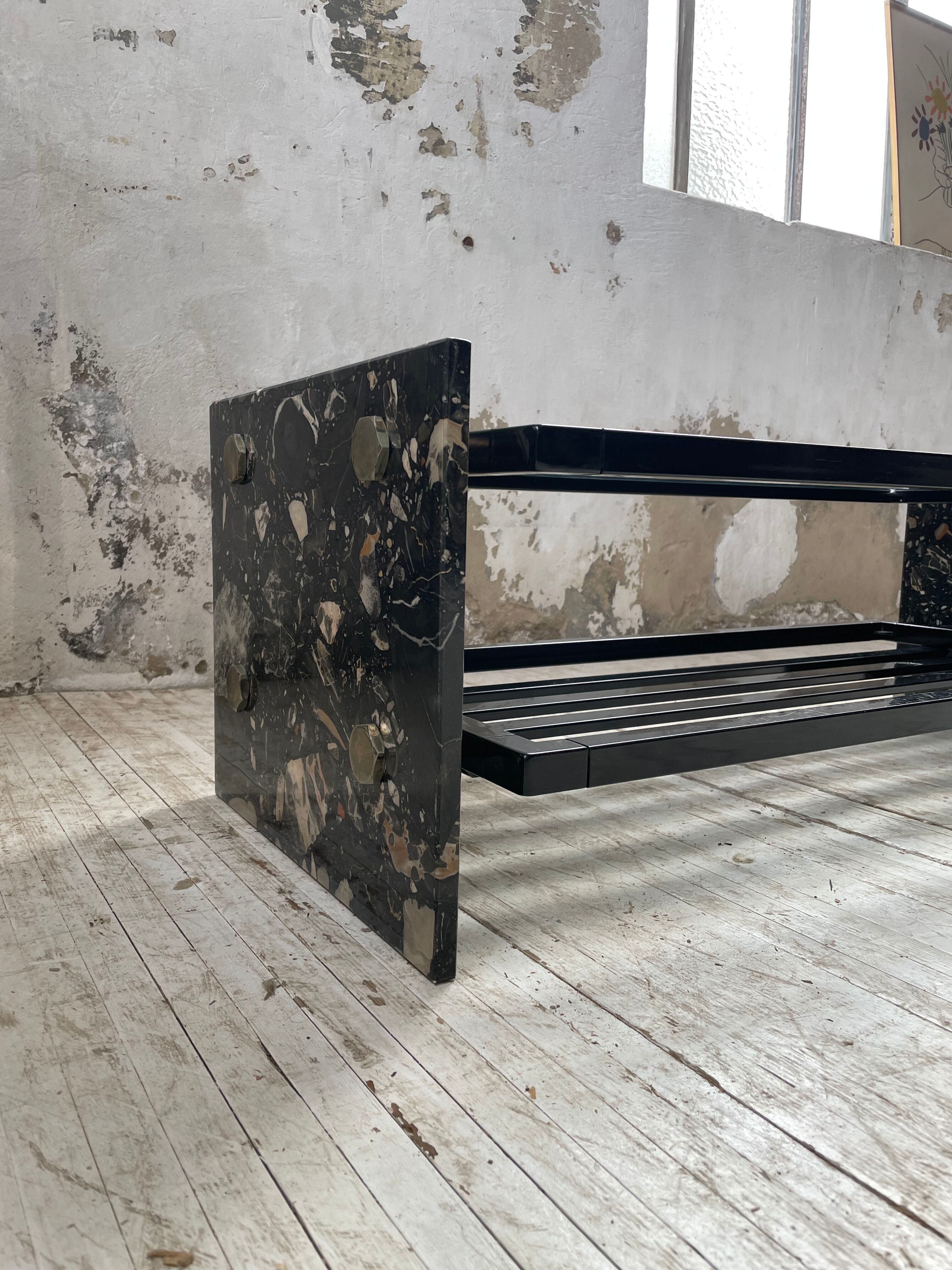 Coffee table year 80 Italian marble and glass