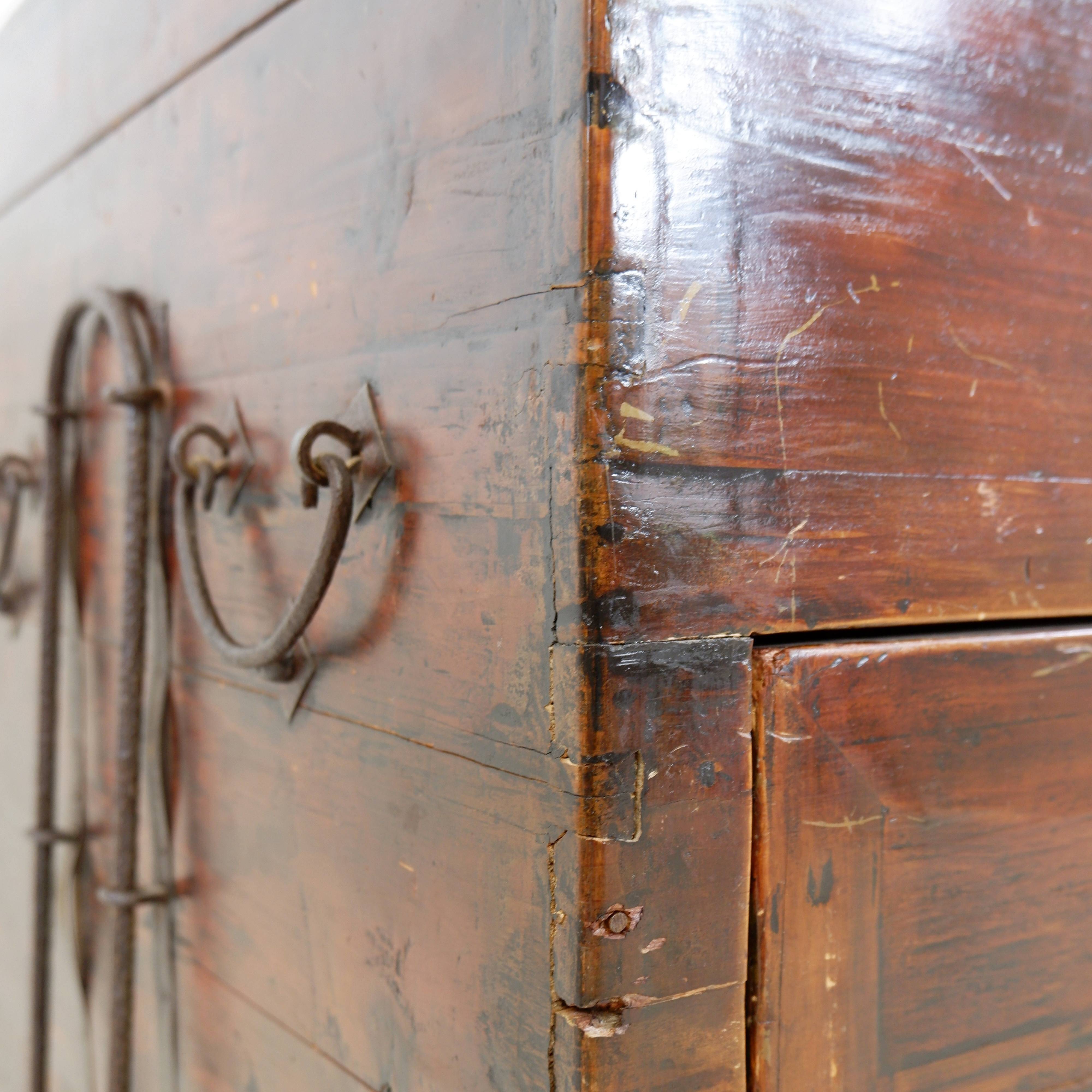 Ancient Japanese chest made of wood and iron.