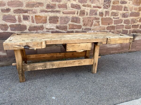 Table industrielle Établi menuisier en bois naturel brut vintage bohême