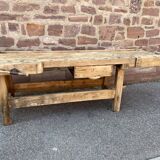 Industrial table Carpenter's workbench in natural raw wood vintage bohemian